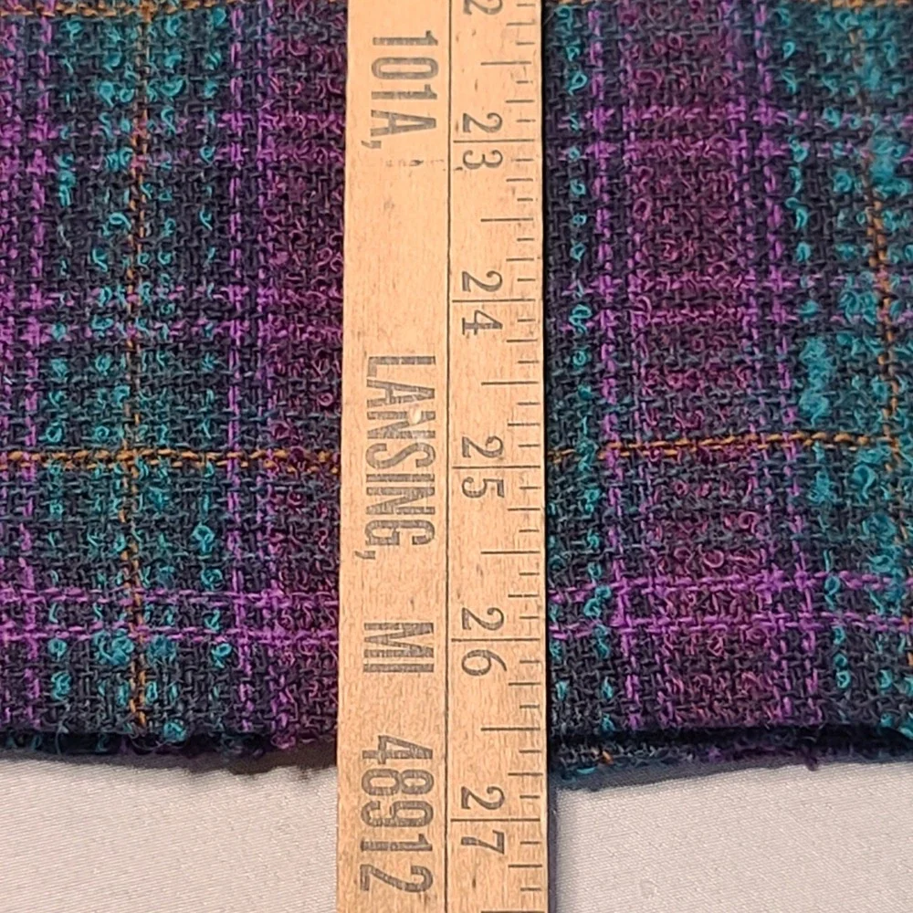 Vintage Alfred Dunner Plaid Skirt Womens 12 Purple Teal Wool Pencil Midi Grandma